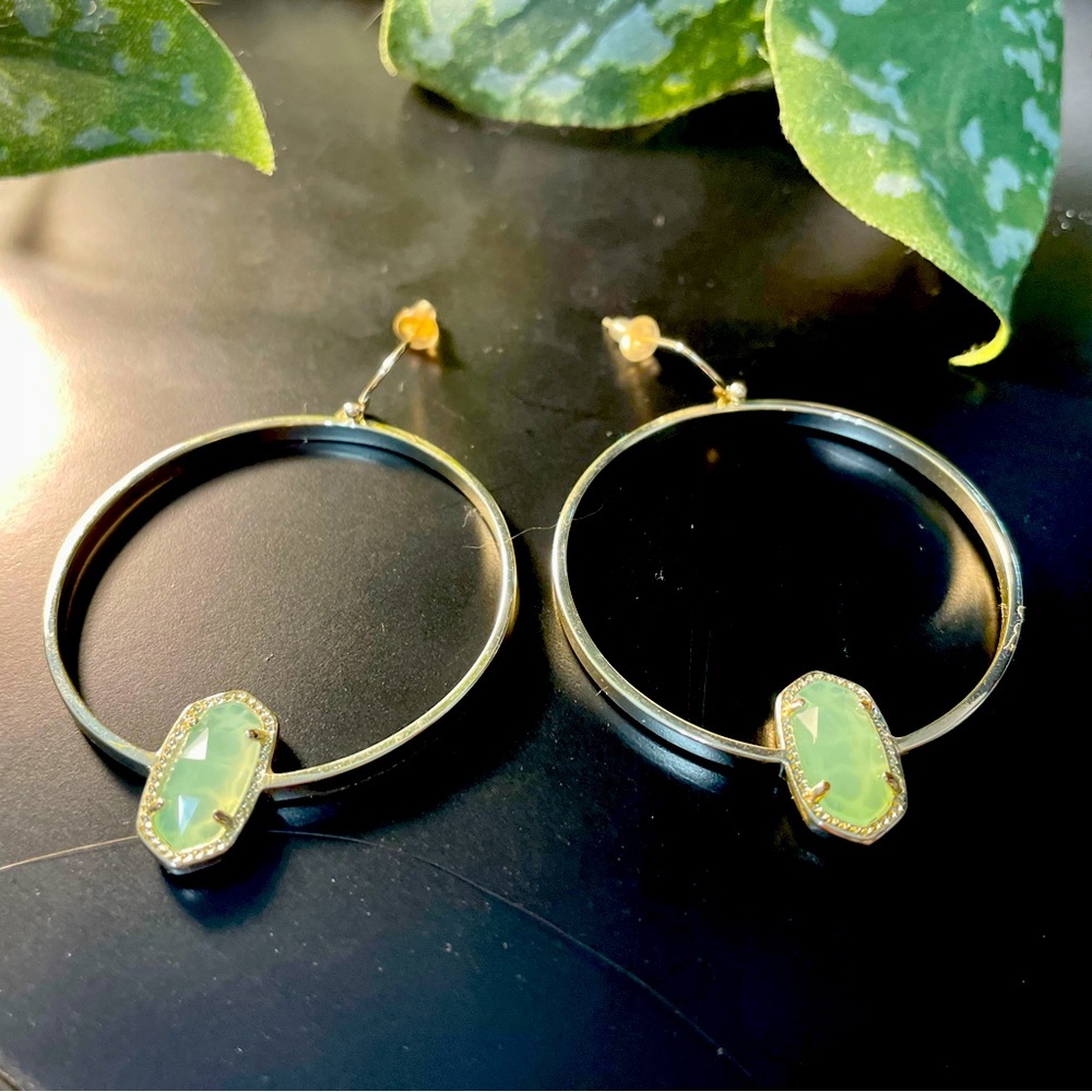 Kendra Scott Elora Hoops with mint green stone